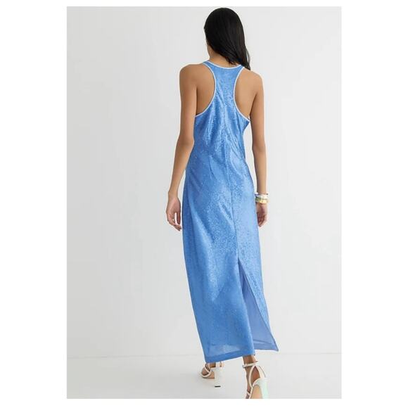 J. Crew Collection Limited Edition Alicia Sequin Racerback Slip Dress Blue Sz 10 - Picture 3 of 13